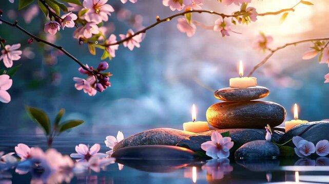 Spa concept with stones Candlelight And Blossoms