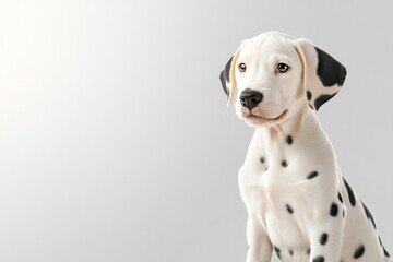 Obraz premium Playful Dalmatian puppy with distinctive spots gazes curiously a