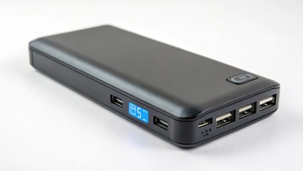 Black Portable Power Bank on White Background