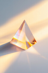 Fototapeta premium Minimalist macro shot of a triangular glass prism refracting light into a rainbow