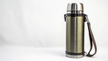 Stainless Steel Vacuum Flask on White Background