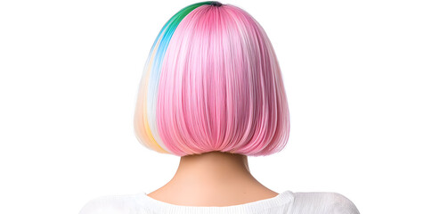 Naklejka premium Woman with multicolored rainbow-colored hair, isolated on white background