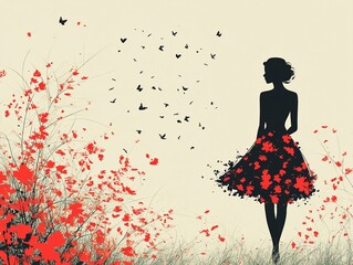 Obraz premium High-fashion illustration of a woman celebrating spring on International Women's Day