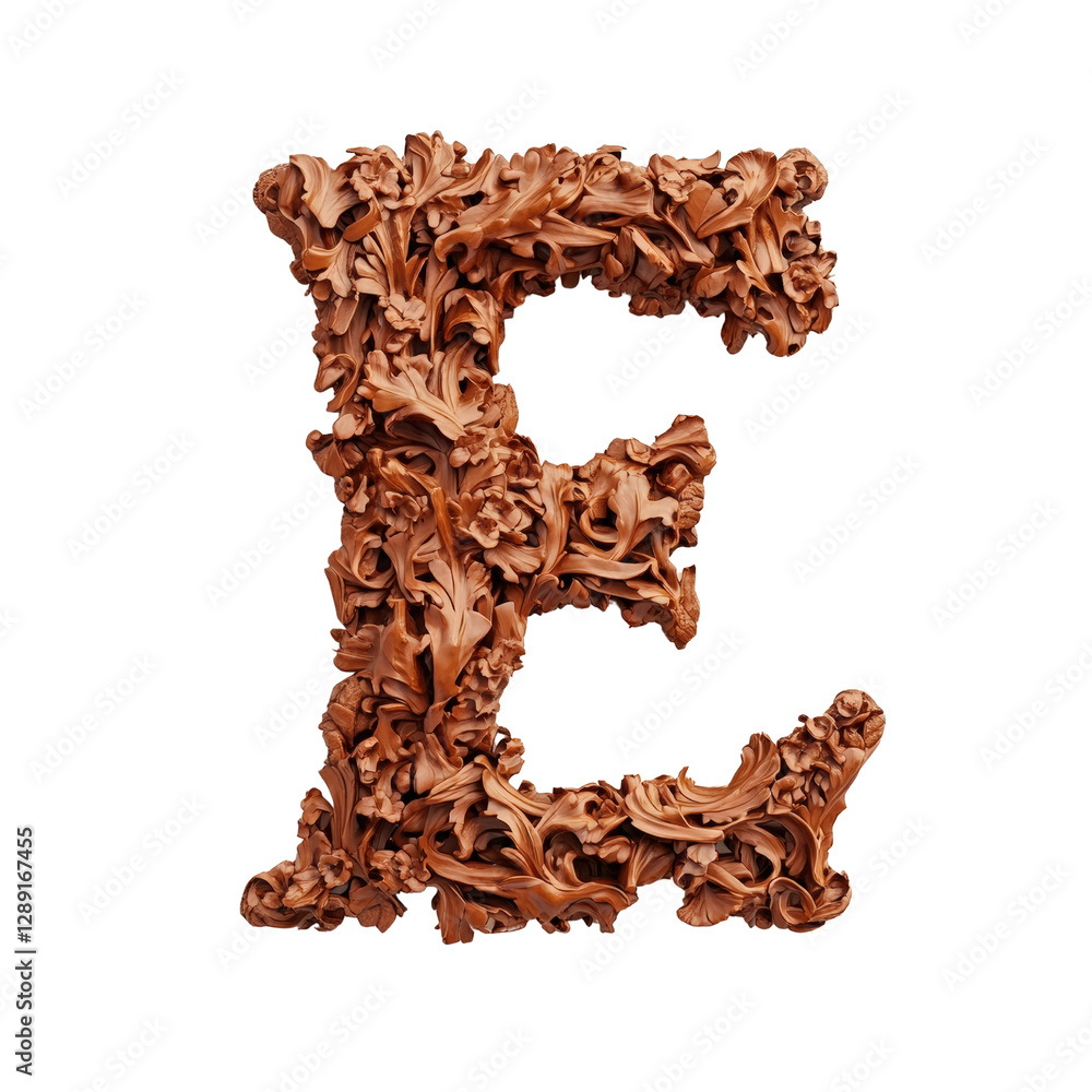 Aufkleber chocolate letter e on a white background with a unique shape and design for creative use isolated on
