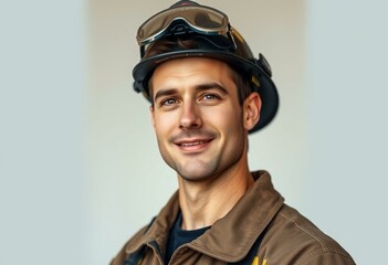 Fototapeta premium Portrait of a male firefighter in a heroic pose