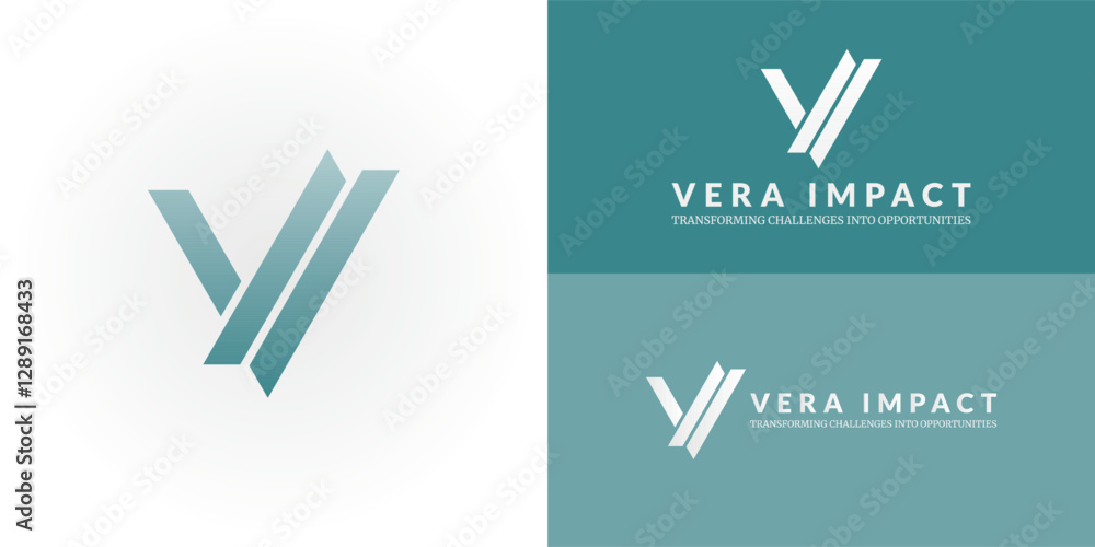 Poster The dynamic logo design creatively integrates the initials VI into a stylized, layered V shape, creating a unique striking symbol that evokes a sense of strategic insight and expert guidance.