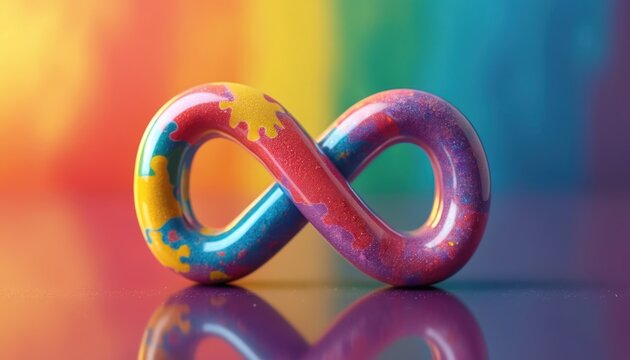 Autism infinity symbol on rainbow background. Neurodiversity acceptance movement concept. Colorful design element for World Autism Awareness Day, shows support, understanding, acceptance, inclusion.