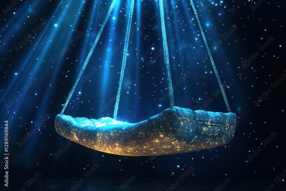 Poster swing illuminated by stars in a cosmic setting showcasing tranquility and wonder
