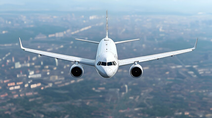 Naklejka premium White Airplane Flying Over Cityscape