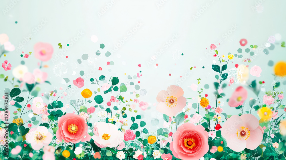 Aufkleber colorful floral arrangement with vibrant blooms in a soft pastel background creating a serene atmosp