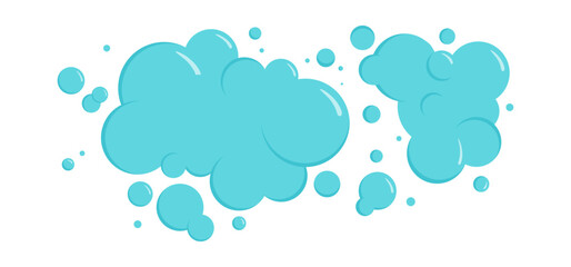 Cartoon foam bubble, soap suds, blue water cloud, clear drop splash, air and shampoo ball. Wash, laundry, clean underwater. Soda, carbonated fun icon isolated on white background. Vector illustration