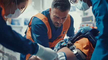 Hospital rush with doctors managing a cardiac arrest situation in the ER. Featuring immediate care and quick life-saving action