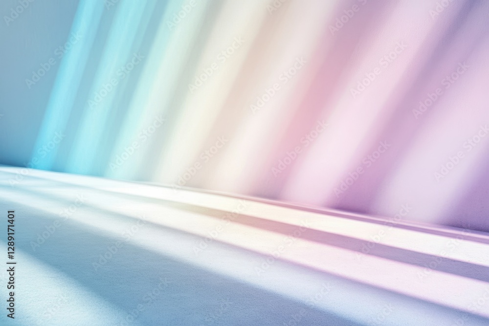 Poster light patterns create a colorful effect on a smooth surface in a bright indoor space
