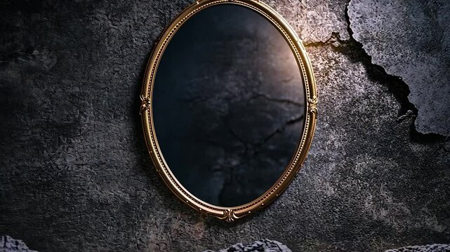 Antique Oval Mirror on Weathered Stone Wall
