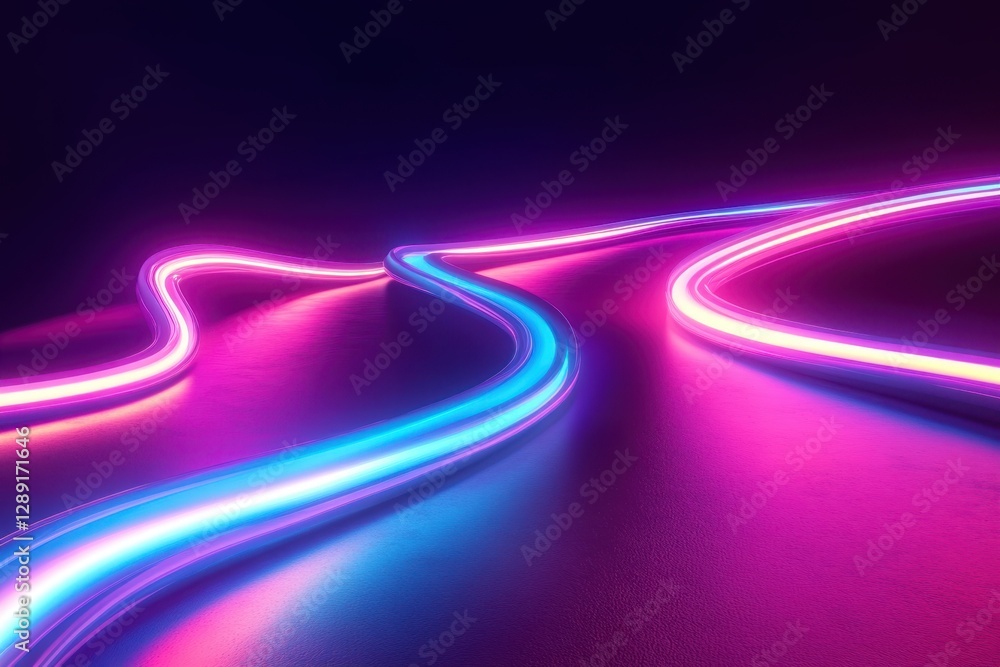 Poster colorful neon light trails create a mesmerizing path in a dark atmosphere
