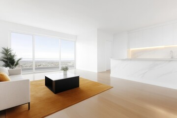 Fototapeta premium Bright, spacious interior with modern furnishings and stunning p