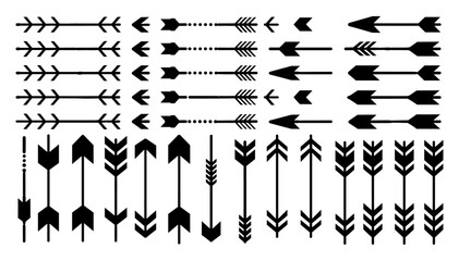 Collection of vector arrows in different styles, modern, classic, curved, straight, bold, thin, decorative, sketch, infographic elements, navigation signs, symbols, direction