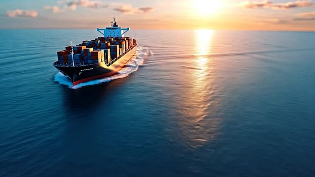 Container ship sunset ocean global trade transport