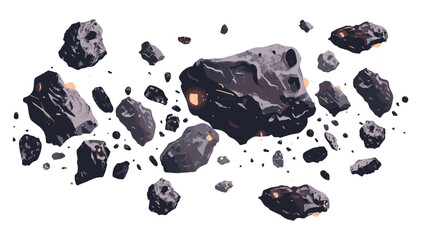 Naklejka premium Vector asteroid belt, dark meteor isolated, space rock, astronomical object, orbiting asteroids, cosmic stone, galaxy design, universe background, planetary fragments
