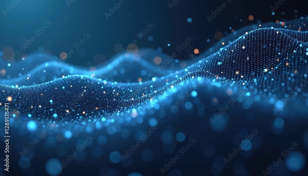 Poster abstract digits background with flowing connected lines and dots pattern. modern wave design of futu