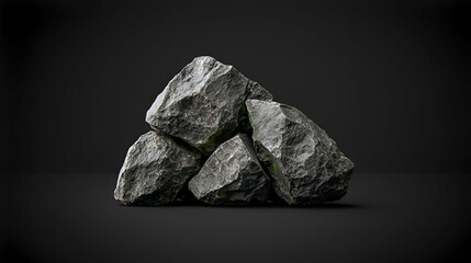 Naklejka premium Dark Gray Rocks Pile on Black Background