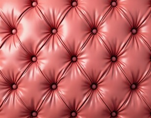 Background of pink leather upholstery with diamond pattern. Tufted soft fabric texture with buttons. Luxury pink surface padded design, interior decoration, furniture, cushion, ornate vintage style.