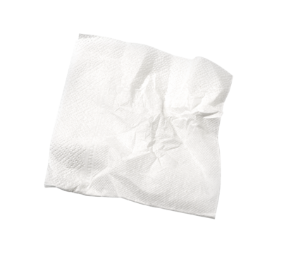 Crumpled white paper napkin on white background