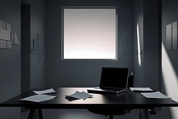 modern office interior with laptop