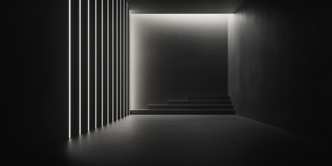 Cosmic perspective revealed through interplay of light and shadow in a minimalist interior space