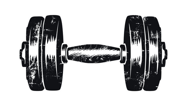 Vintage dumbbell weight stencil, distressed grunge texture, retro gym logo, fitness emblem, workout icon, strength training design, old school fitness graphic