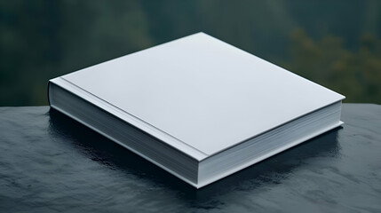 Blank White Square Book Mockup on Dark Wet Stone Surface