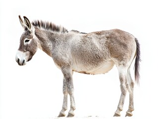 Obraz premium Headstrong Donkey Standing Alone on a Crisp White Background, Perfect for Farm and Zoo Themes