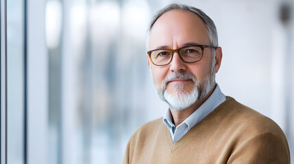 Academic professor headshot in brightly lit environment crisp focused portrait professional setting engaging viewpoint