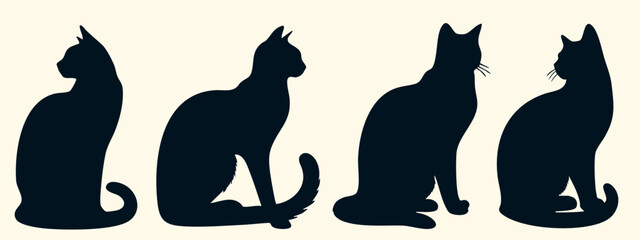 Silhouettes of Sitting Cats in Various Postures