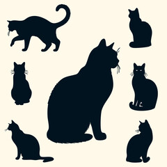 Black Cat Silhouettes in Diverse Postures