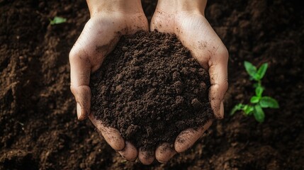 Hands Inspecting Soil Quality: Assessing Health and Mineral Content for Future Smart Farming