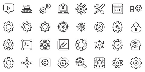 Gear & Settings Outline Icons – 30 Editable Stroke Icons