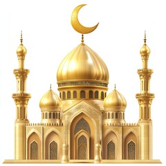 Obraz premium Majestic Golden Mosque Architectural Design Islamic Building Crescent Moon