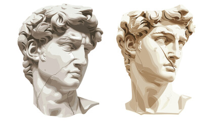 Obraz premium Vector classical sculpture of a fragmented young man's head isolated on transparent background, ancient Greek statue, broken marble bust, mythology, antique art