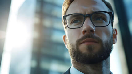 Fototapeta premium Entrepreneurial vision urban landscape cinematic closeup business district professional perspective aspiration