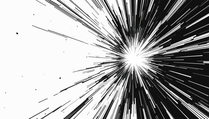 Obraz premium Dynamic illustration features manga motion effects with comic style speed lines. Action graphics, explosive bursts on white backdrop. Anime style ray radial lines, zoom effect energy, power.