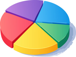 Fototapeta premium A vibrant and colorful pie chart featuring five distinct slices, displayed prominently against a clean white background for visual contrast