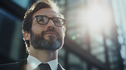 Entrepreneurial inspiration a cinematic close-up in an urban business environment