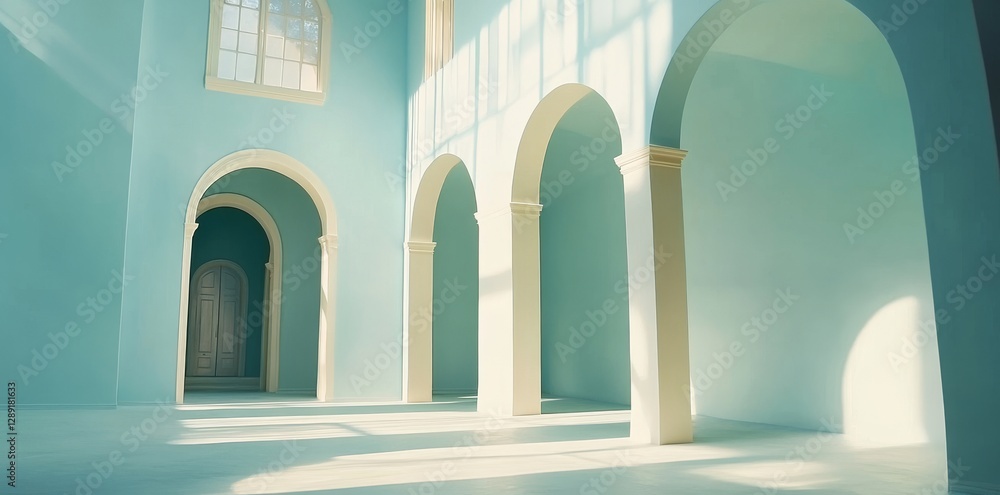 Poster a soft and minimalist light blue background with subtle shadows and gentle light, ideal for showcasi