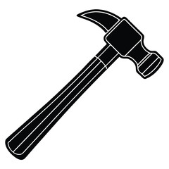 Hand-drawn black and white hammer icon with a sleek, minimalistic design. Perfect for construction, tools, or DIY projects, showcasing a classic hammer with clean lines and fine detailing