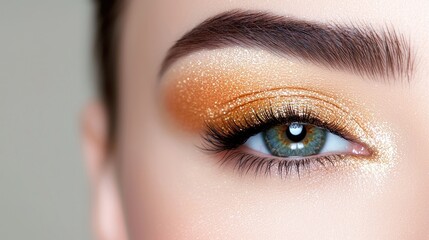 Obraz premium Close-up eye makeup, gold shimmer, beauty shot