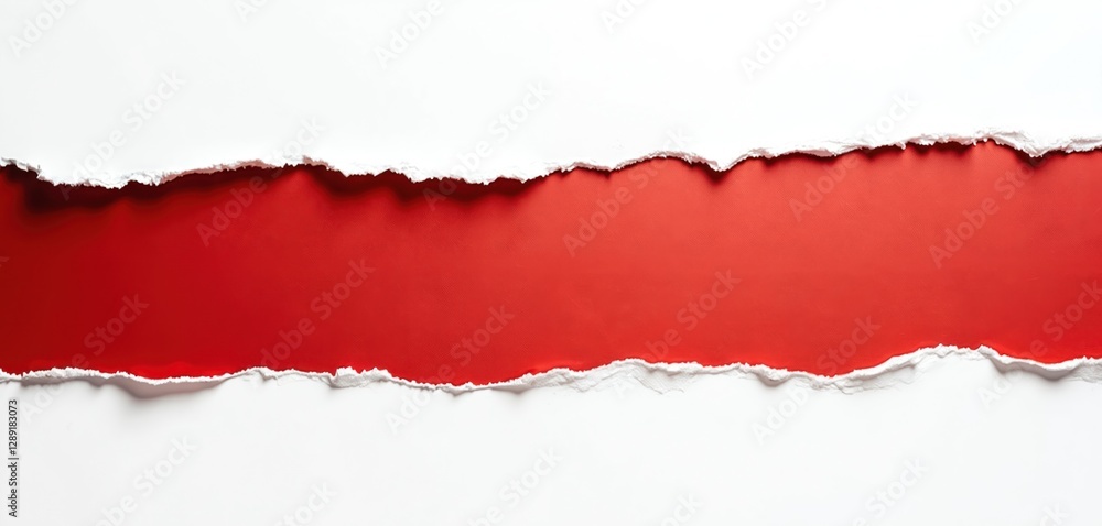 Poster isolated white ripped paper with red background. torn edges, rough texture. design element with spac