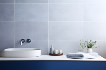 Fototapeta premium Brand new luxury home bathroom in blue colors interior design