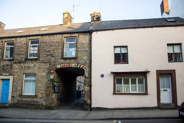 Historic Bastille Houses along the main street of Haltwhistle, town in Northumberland, England