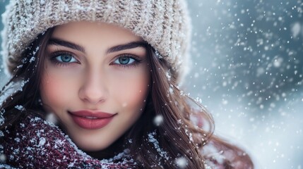 Winter Wonderland Beauty: A Stunning Portrait of a Young Woman in the Snow